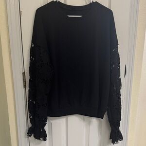Black Lace Sleeve Women's Top